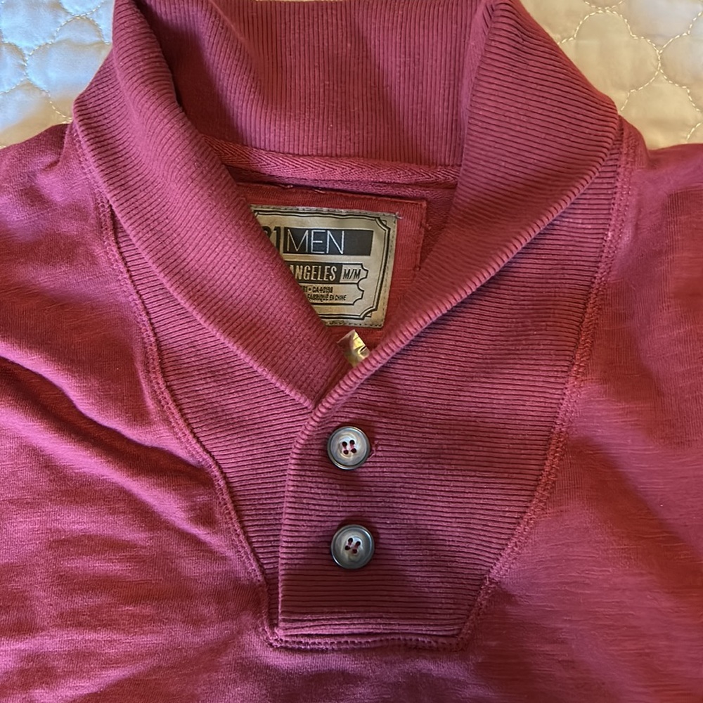 Burgundy Mens M Sweater by 21 Men, Casual Pullover w 2 buttons